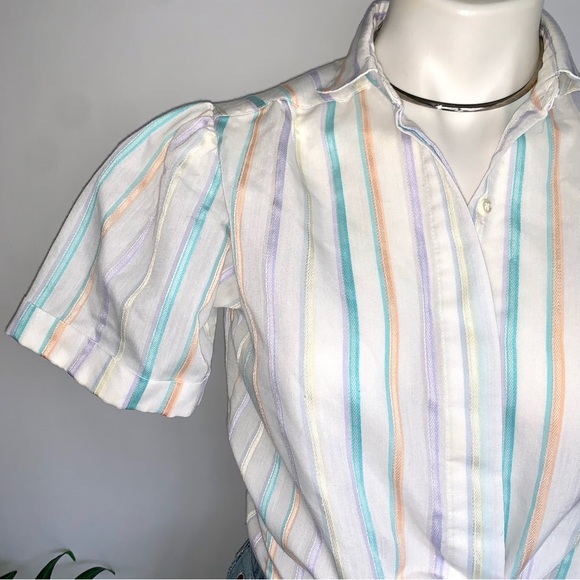 v i n t a g e :: Whimsical Striped Puff Sleeve Buttoned Shirt - Picture 2 of 10